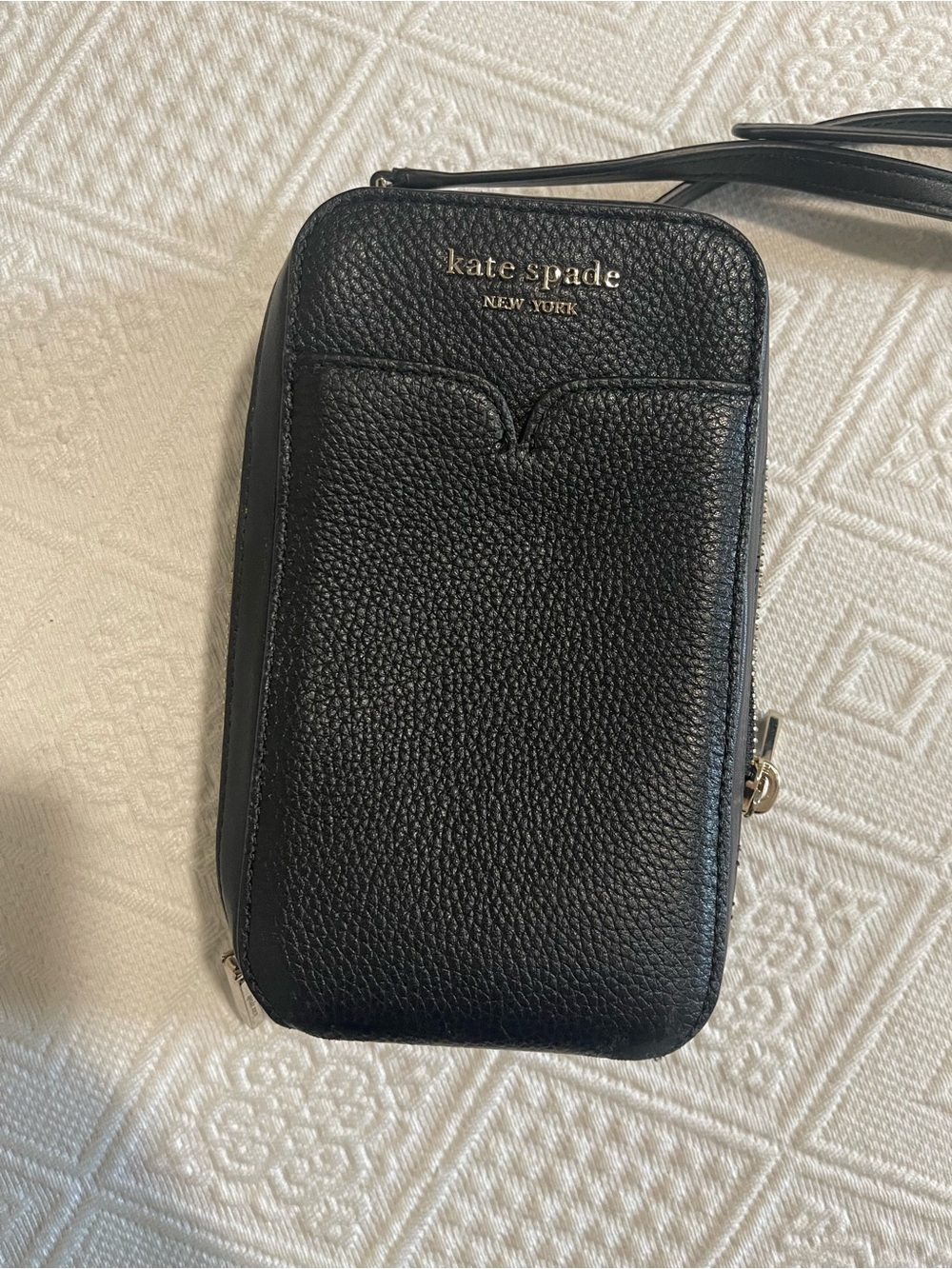 kate spade Black Pebbled Leather Crossbody Phone Pouch